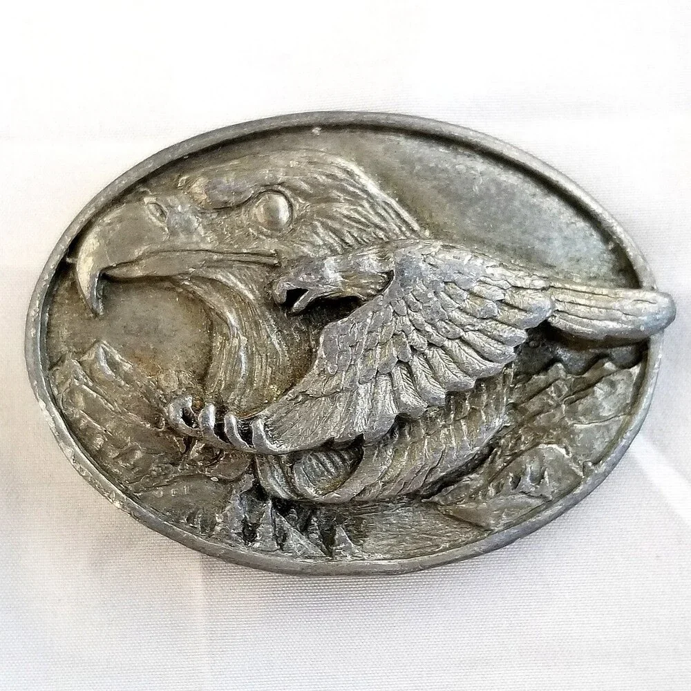 Belt Buckle Pewter 1988 Double Two American Bald Eagles USA‎ Made By Siskiyou